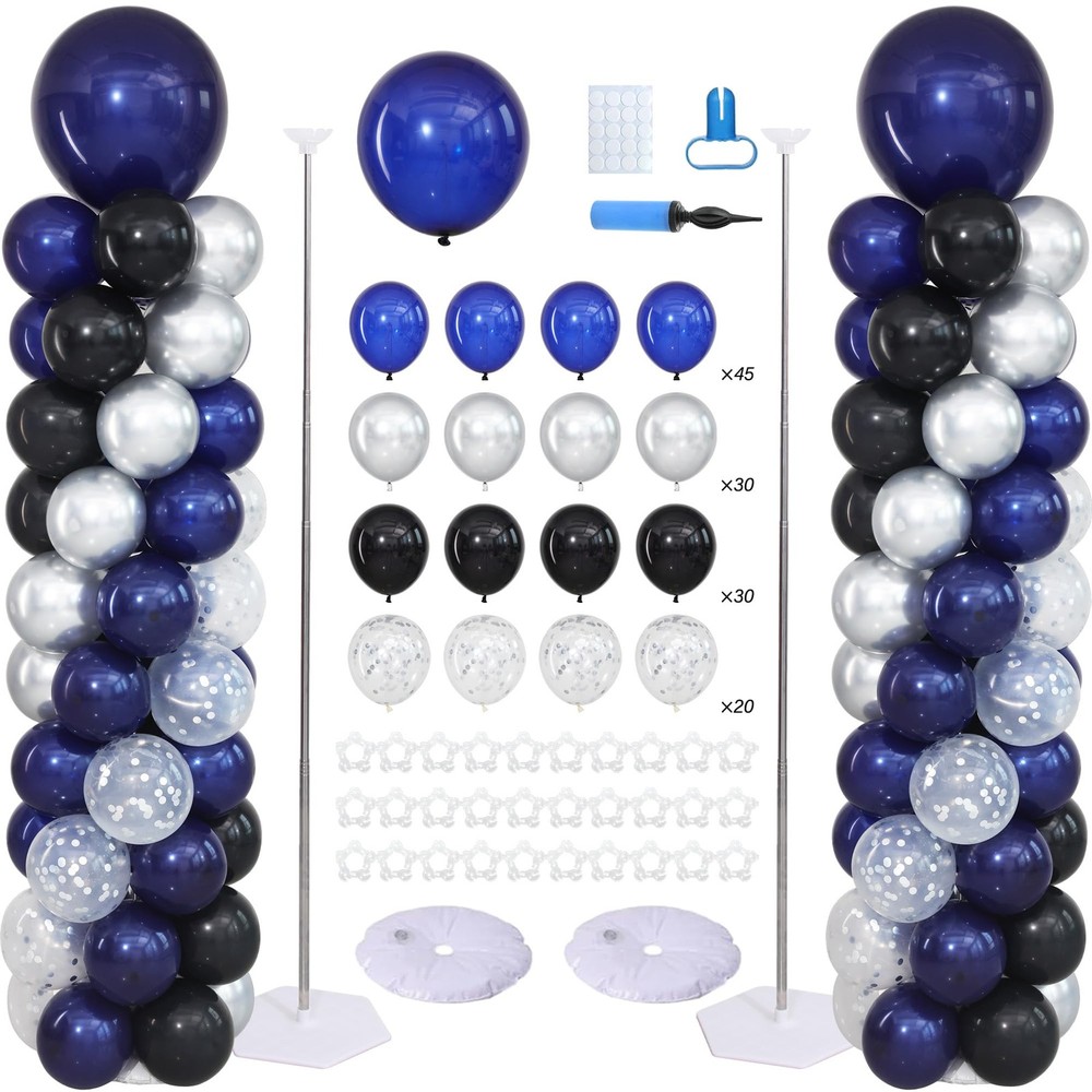 Navy Blue Black and Silver Balloon Column Stand Kit Set of 2 for Floor, Blue …