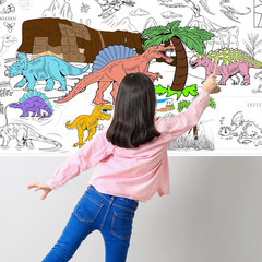 Dinosaur Coloring Tablecloth for Kids, DIY Crafts Dinosaur Coloring Table Cloth,
