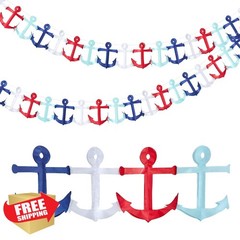 Boao 2pc 8ft Nautical Garland Red Blue White Cruise Banner 4th July Party