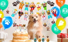 159 Pcs Dog Party Decorations Pet Birthday Tableware Puppy Balloons Plates Cups