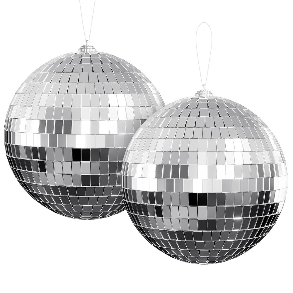 6 Inch Silver Hanging Mirror Ball Kit Disco Ball Decorations 2 Pack Hanging