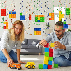 30 Pcs Building Blocks Party Favors Hanging Swirl Decoration Set with Single Dou