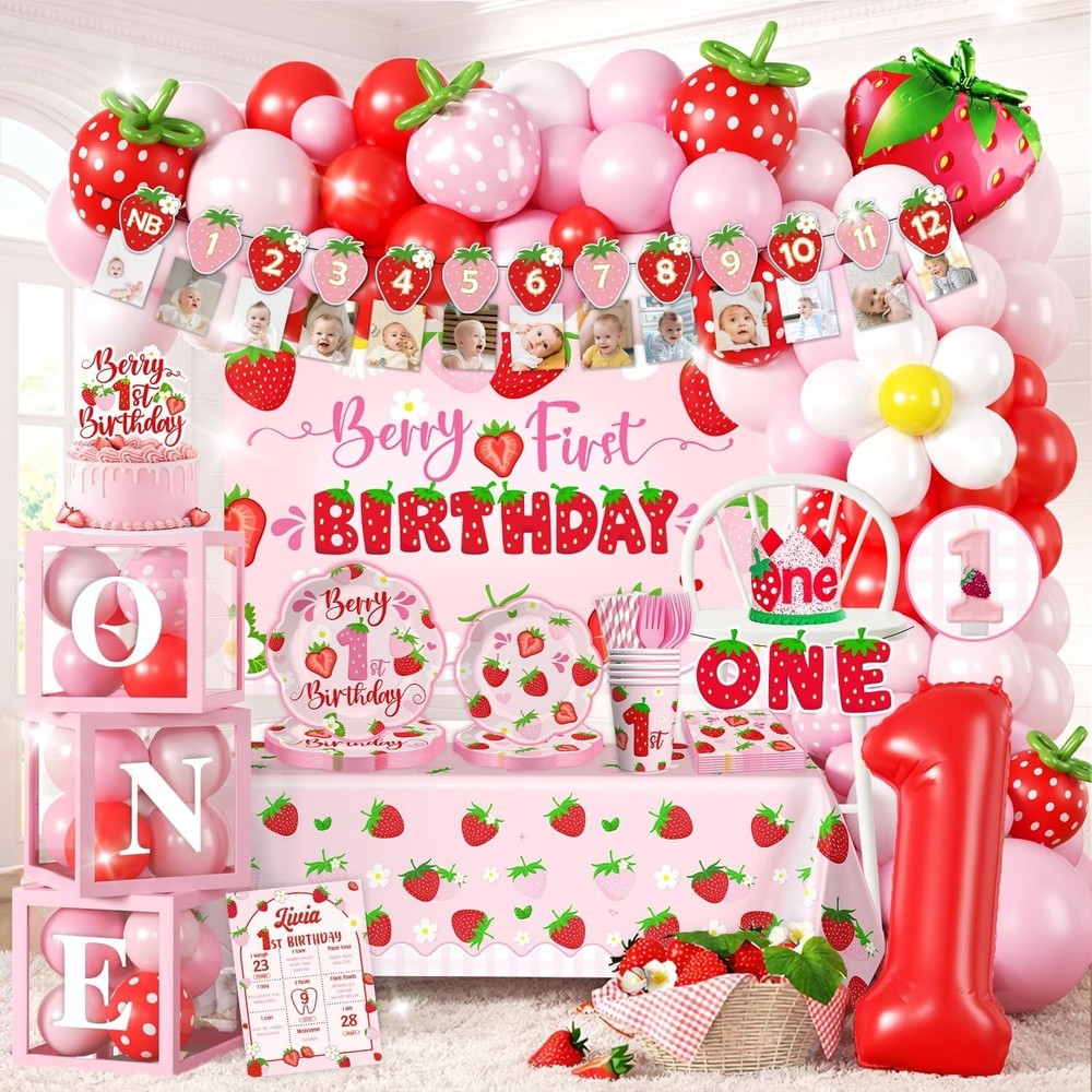 1st Birthday Strawberry «Berry First Birthday» Decor Kit NEW