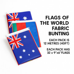 40ft Long 32 x 9″ x 6″ World Flags Fabric Bunting Flags Street Party Decor