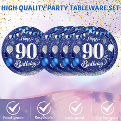 Blue 90th Birthday Decorations for Men Navy Blue Silver Happy 90th Birthday T…