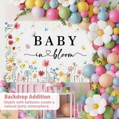 Wildflower Baby in Bloom Backdrop Banner Shower Decorations Pink Yellow