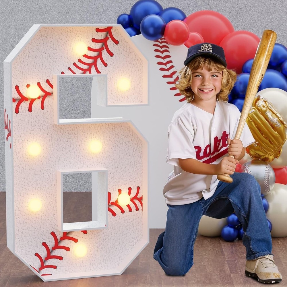 Baseball Marquee Number 6 Decor: 3ft Light Up Party Theme