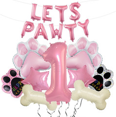 1St Dog Balloons 18Pcs Lets Pawty Balloons Dog Paw Decor Pink 32 Inch Pink Numbe