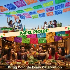 Papel Picado Decor 18 Foot Durable Bright Plastic Hanging Mexican Theme Outdoor