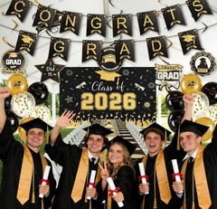 Black and Gold Graduation Decorations 2026 Kit 34 Pcs Party Supplies Class of 20