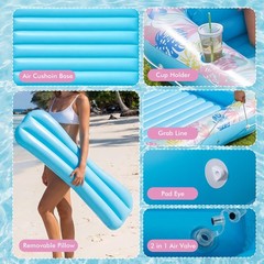 Tanning Pool Lounger Float 87″ x 63″ Adult Headrest Drink Holder Blow-Up Sun