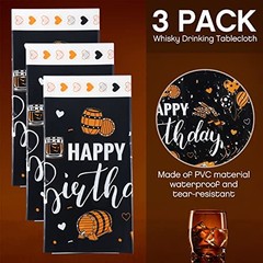 Tegeme 3 Pieces Whiskey Birthday Tablecloth Whiskey Cheer Happy Birthday Table