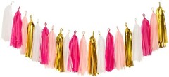 Ling’s Moment 20 pcs Tassel Banner Tissue Paper Tassels Garland Fringe Gold Pink