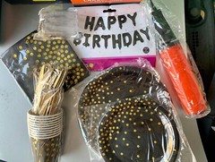 87pc Birthday Party Supplies Set Decor Balloons Lights Pink Blue Gold White Blk