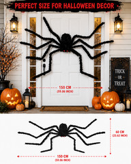 Halloween Giant Plush Spider Decoration Scary Black Hairy Spider Prop 30-200cm