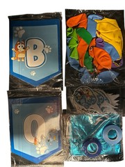 Bluey Birthday Set include Balloons Birthday Banner Ribbons Table Cover Stickers