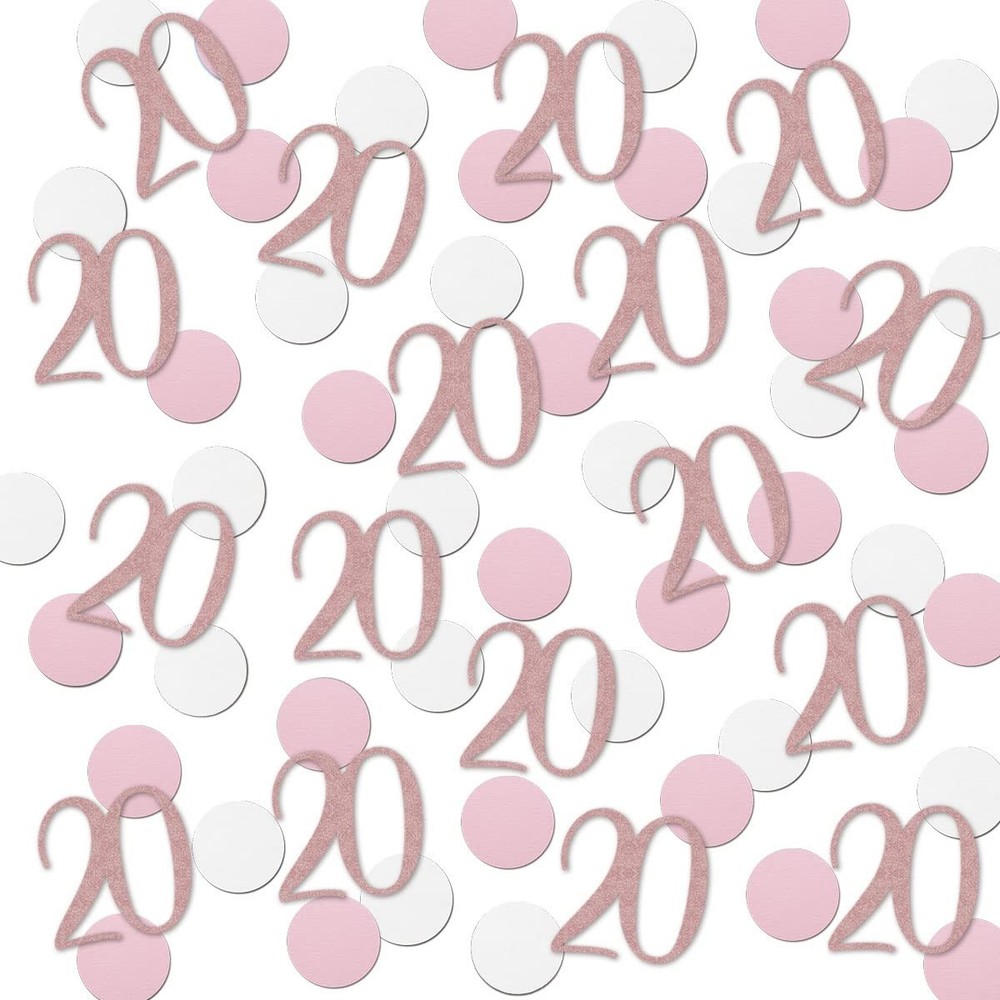 200 PCS Rose Gold 20th Glitter Birthday Number Confetti Table Decor