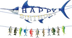 Fishing Happy Birthday Party Banner – Gone Fishing String Hanging Banner with…