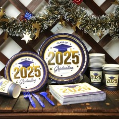 Graduation Decorations Class of 2025 Blue and Gold – Regular, White