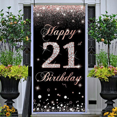 21St Birthday Rose Gold Banner Backdrop Decoration, Sturdy Fabric, Yard Sign Pho