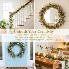 6.5Ft Wildflower Garland, Artificial Wildflower Floral Garland with Daisy Flo…