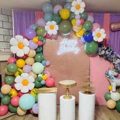 Daisy Flower Balloon Arch Kit 137PCS Pink and Green Yellow WildFlower Balloon…