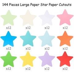 144 PCS Large Star Cutouts Assorted Color Paper Bulletin Board DIY Craft Decor