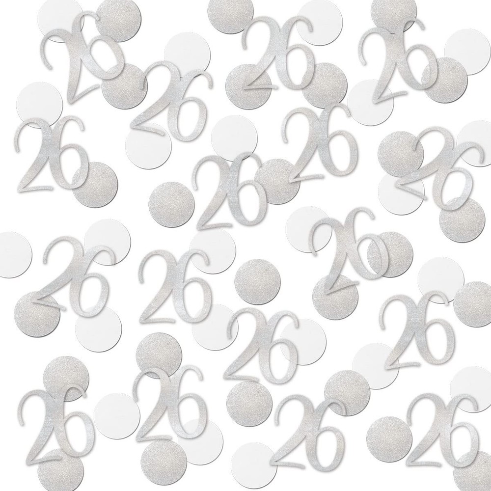 200 PCS Silver Glitter 26 Confetti 26th Birthday Anniversary Party Table Decor