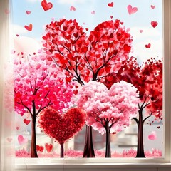 Valentine’s Day Window Clings Window Stickers Love Heart Tree Double-Sided Glass