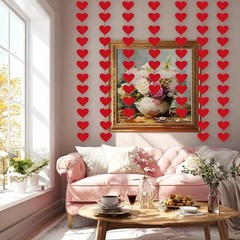 🔥2 Packs 72 Pcs Red Hearts Felt Garland Valentines Day Red Heart Hanging String
