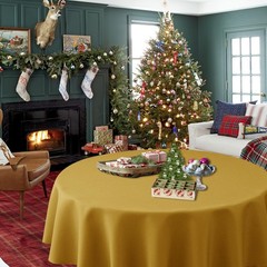 Biscaynebay Textured Fabric Christmas Round Table Cloth 90″, Gold Water Resis…