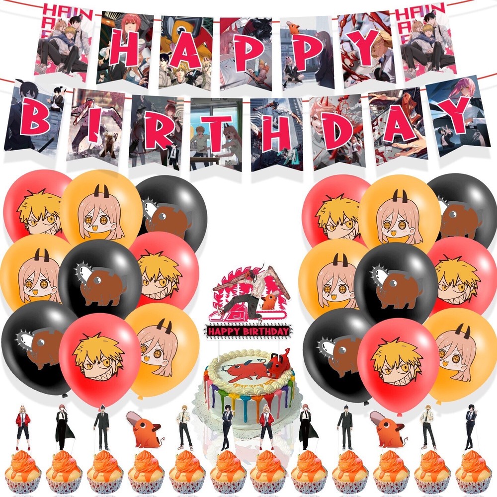 Anime Chainsaw Man Birthday Party Decorate Supplies Balloon Banner Cake Toppers