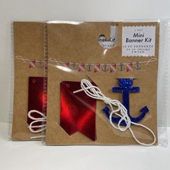 Mini Banner Kit Red Foil Flag & Blue Glitter Anchor 10 Pennants 24” Twine 2 Pack