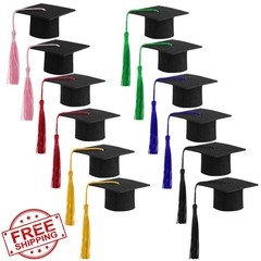 FOIMAS 12pc Mini Graduation Cap Wine Toppers, Felt Tassel Party Decor