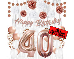 Rose Gold 40th Birthday Decorations for Women – 40″ Number Balloons & More