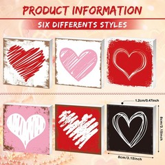 6 Pcs Valentines Tiered Tray Decor Set Wood Heart Standing Blocks Decor Farmh…