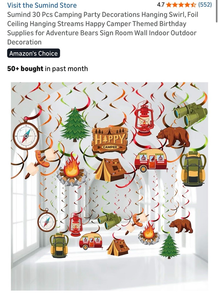 30 Pack Camping Party Decorations Banner Hanging Swirl Foil Ceiling Streams