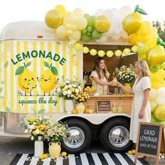 Lemonade Stand Supplies Kit with Lemonade Sign Banner and Lemon Balloons, Lem