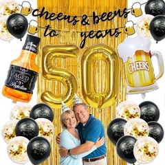 Durable 50th Birthday Decorations with Balloons, Banner & Fringe Curtain