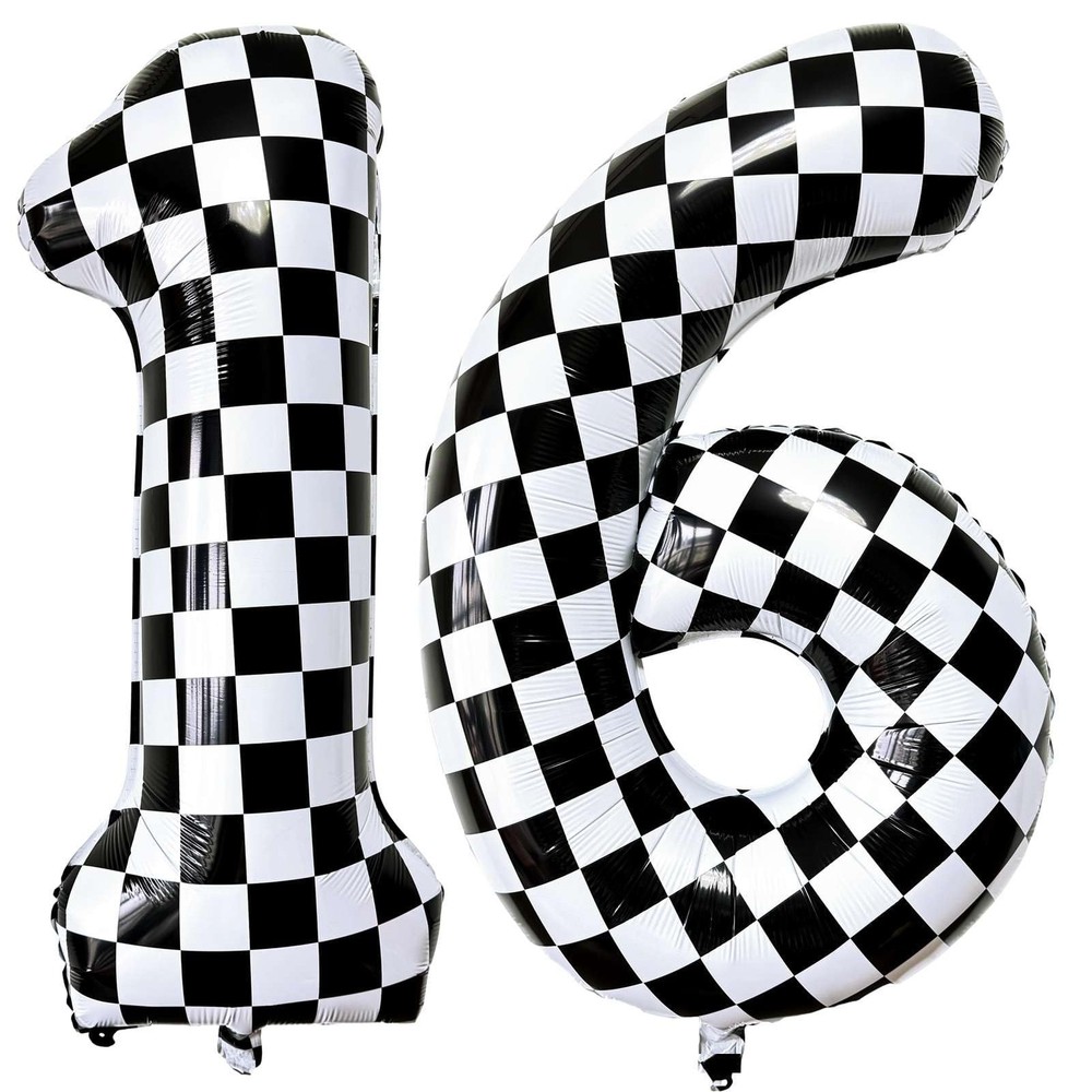 Number 16 Checkered Balloons 40 Inch Giant Race Car Checkered 16 Number Ballo…