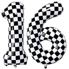Number 16 Checkered Balloons 40 Inch Giant Race Car Checkered 16 Number Ballo…