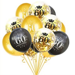 Black & Gold 60th Birthday Balloons – 15-Pack Party Supplies for Men & Women