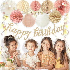 Boho Pink Happy Birthday Decorations for Women Girls, Pre-Strung Happy Birthday