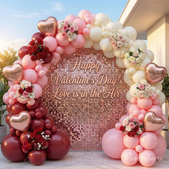 Burgundy Red and Pink Balloon Arch Kit with Heart Foil Balloons for Events