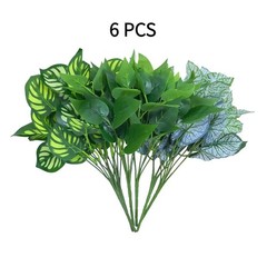 6 Bundles of artificial green plants and flowers, outdoor 13.78 inches, Green