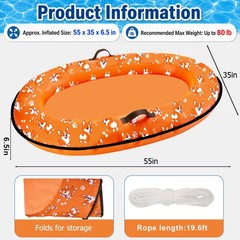 55» x 35» Inflatable Dog Pool Float with Rope,Portable Puppy Raft for Pool …