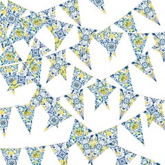 6 Pcs Lemon Bunting Banners Blue Tiles Lemon Decor, Blue Tile Pennant Banner …