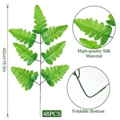 TOCHGREEN 48 PCS Artificial Silk Leather Leaf Fern Picks Green