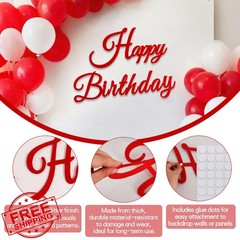 TONIFUL Red Felt Happy Birthday Sign Backdrop