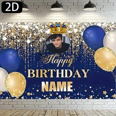 1pc 2D Blue Golden Crown Personalized Birthday Custom Poster Tapestry Banner ❀
